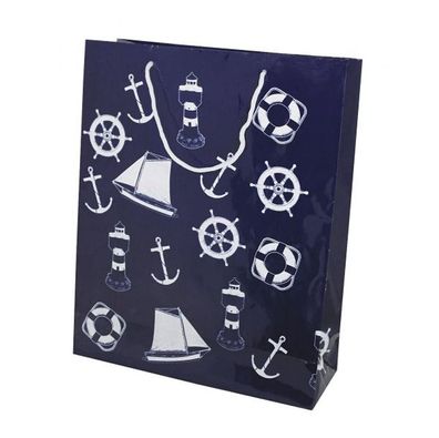 10 Geschenktüten, Maritime Papiertüten, Tüten Blau, Tragetaschen 26x33x10