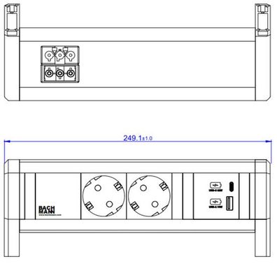 Bachmann Desk Steckdosenleiste, 2xDosen(CEE7), 1xUSB A/ C 22W, GST18, weiss