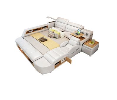 Doppel Luxus Design Leder Bett Polster Betten USB Hotel Multifunktion Sound Neu