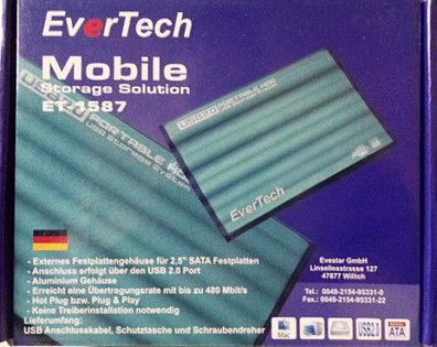 EverTech ET-1587 Externes 2,5" HDD SATA Festplatten Gehäuse USB 2.0 Alu Grün
