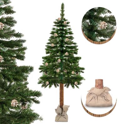 Künstlicher Weihnachtsbaum - 180 cm - mit Holzstamm und Tannenzapfen