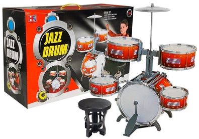 Spielzeug-Schlagzeug-Set - Jazz-Trommel 5-teilig mit Sitz und Trommelstöcken