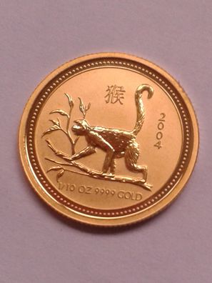 15$ 2004 Australien Lunar Affe 1/10 Unze Gold 3,11g Gold 15 Dollars 2004 stempelglanz