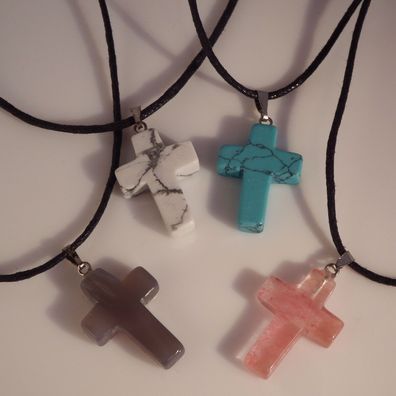 Cherryquarz Howlith weiß Edelstein Kreuz Anhänger mit Kette