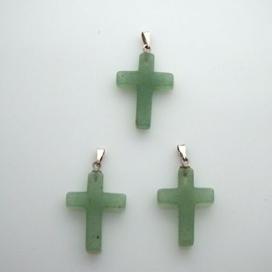 Aventurin grün Edelstein Kreuz Anhänger Schmuck Stein 8x25 mm Heilstein