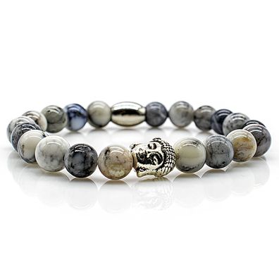 Achat Armband Bracelet Perlenarmband Buddhakopf silber 8 mm Edelstahl Perle