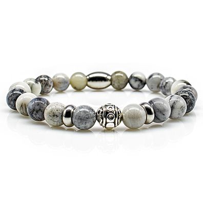 Achat Armband Bracelet Perlenarmband Beads Kugel Ring silber 8 mm Edelstahl