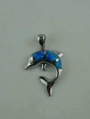 Delphin Anhänger 925 Sterling Silber mit Opal aus dem Labor Delfin