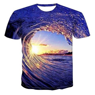 3D Wave Landscape Color Printing Men´S and Women´S T-Shirt Breathable Seaside Sc