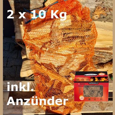 Anmachholz Anzündholz Fichte 20 Kg ofenfertig 15-20cm Scheite inkl. Anzündwolle