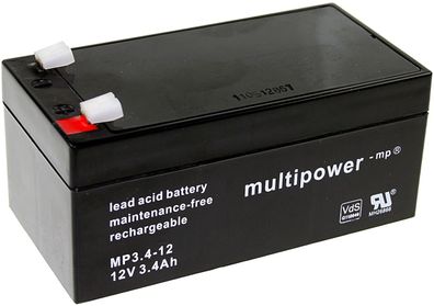 Multipower Blei-Akku MP3,4-12 Pb 12V / 3,4Ah VdS-Nr. G110046, Faston 4,8