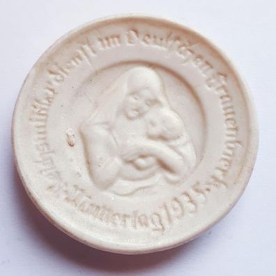 Medaille Porzellan Reichsmütterdienst im deutschen Frauenwerk Muttertag 1935