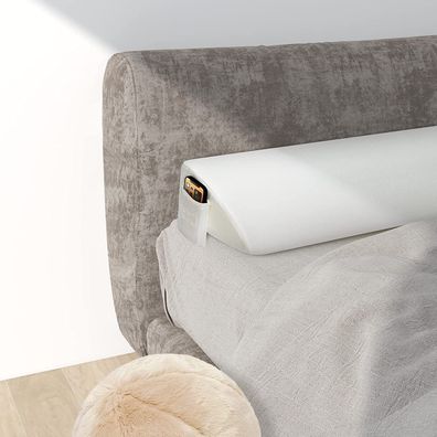 Bettkeil mit Seitentasche, dreieckiges Keilkissen für das Bett 140 x 25 x 15 cm, weiß
