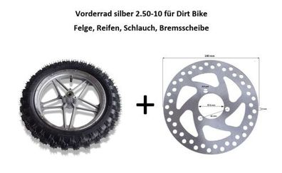 Vorderrad 2.50-10 Felge Reifen Schlauch Dirtbike Dirt Bike Bremsscheibe offen