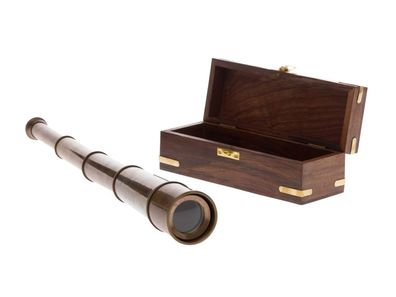 Fernrohr Messing 49cm mit Holzbox Maritim Teleskop Monokular Fernglas antik Stil