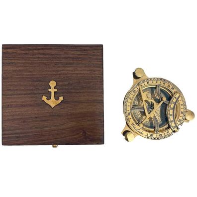 Kompass mit Box Sonnenuhr Maritim Schiff Navigation Dekoration Messing 12cm