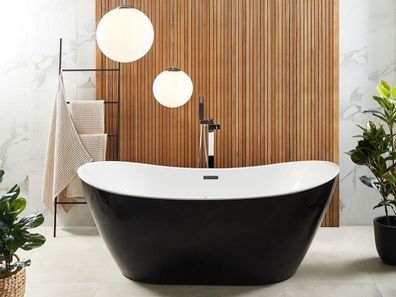 Freistehende Whirlpool Badewanne schwarz 180 cm mit Massage Düsen LED Luxuswanne Spa