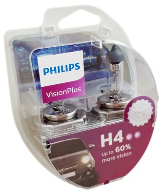 H4 Philips Vision Plus VisionPlus bis zu 60% Mehr Licht 2st. 12342VPS2