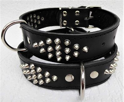 LEDER Halsband - Hundehalsband, NIETEN Schwarz, Halsumfang 33-48m, NEU
