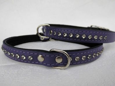 Halsband - Hundehalsband, Strass Halsumfang 25-30cm °Violett° Leder (191)