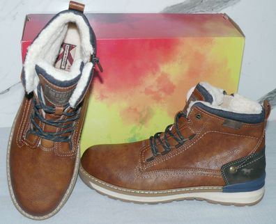 Mustang ZIP Warme Herbst Winter Leder Schuhe Boots Stiefel Futter 42 Braun D20