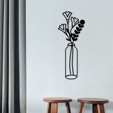 Wallity, Flower- TNL1776, Schwarz, Sonstige Wohndekorationen, 24 x 60 cm, 100% Metall