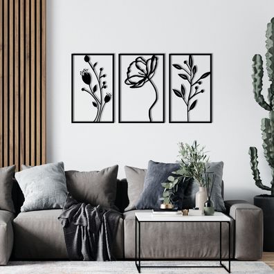 Wallity, Flowers- ENZ1241, Schwarz, Sonstige Wohndekorationen, 70 x 39 cm, 100% Metal