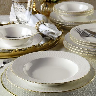 Heritage, Kutahya Porselen,(24 Stucke), Abendessen , Weiss, Gold, 100% Porzellan