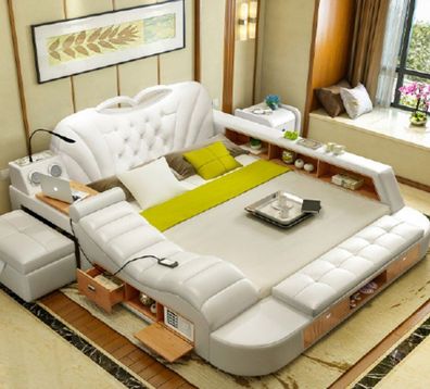 Doppel Luxus Design Leder Bett Polster Betten Moderne Hotel Multifunktion Liege