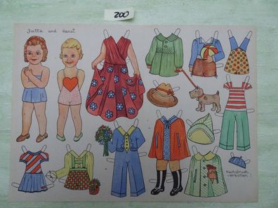 Alter Bogen Anziehpuppen Ankleiderfiguren Paper Doll Jutta und Hansi Din A4