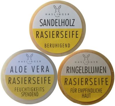 Haslinger Rasierseife Vorteilsset 3 x 60g Sandelholz Ringelblumen Aloe Vera