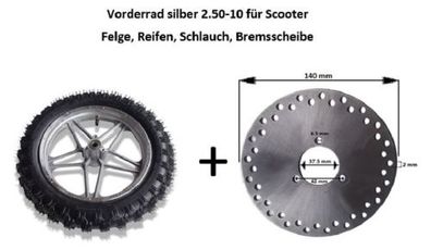 Vorderrad 2.50-10 Felge Reifen Schlauch Scooter Bremsscheibe geschlossen