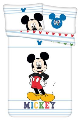 Disney Baby Kinder Wendebettwäsche Mickey Mouse Maus Logo blaue Streifen Bettdec