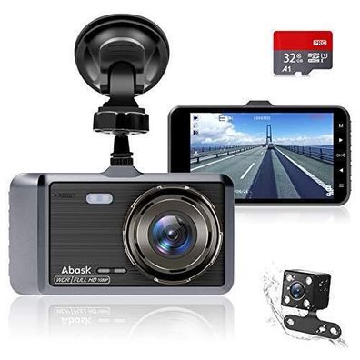 Dashcam Auto Kamera Vorne + Hinten Schutz 32 GB SD-Karte 3 Zoll Full HD Abask .