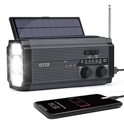 Kurbelradio Solar Tragbar Dynamo Radio mit AM/ FM eingebaute aufladbare Batterie
