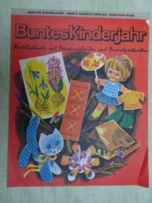 ALT Buntes Kinderjahr Korsch West Germany 1975 Bastelkalender Ausmalpostkarten....