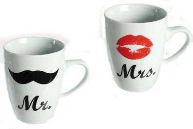 Tassen Set Porzelanbecher Mr & Mrs Geschenk für Hochzeit und Paare Kaffeetassen
