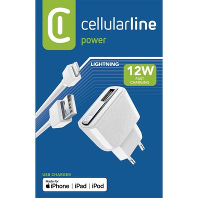 Cellularline 12W Apple iPhone Ladegerät inkl. 1m Kabel Schellladegerät Set Kit