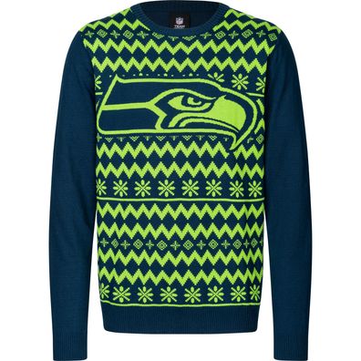 NFL Seattle Seahawks Ugly Sweater Big Logo 2-Color Christmas Pullover Weihnachten