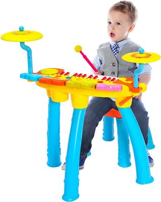 Kinder-Keyboard mit 24 Tasten & Trommel, elektrisches Keyboard-Set mit Hocker