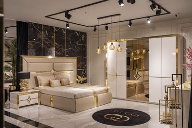 Schlafzimmer Set 4 tlg Design Modern Luxus Bett 2x Nachttische Kommode Komplettes