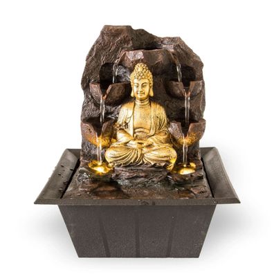 Zimmerbrunnen Buddha mit LED-Beleuchtung, Dekobrunnen für die Wohnung, Motiv Dhyana