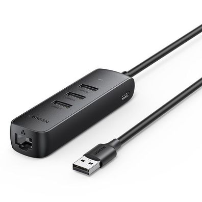 Ugreen USB Hub Adapter USB Typ C - Ethernet RJ45 / 3 x USB-Adapter Schwarz (CM416)
