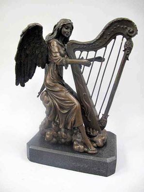 Bronzefigur Engel an der Harfe