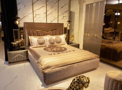 Schlafzimmer Set Designer Luxus Gruppe Garnitur Neu Bett 2X Nachttische 3 tlg.