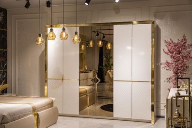 Gold Kleiderschrank Luxus Schlafzimmer Schrank Schränke Holz Design Leder Metall
