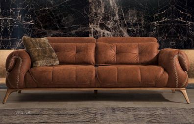 Braune Couch Dreisitzer Sofa Wildleder Optik Sofas Couchen Sitzmöbel Design Neu