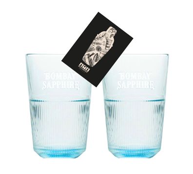 Bombay Sapphire Gin 2x Longdrink Glas 2er Set Gläser in blau mit Relief