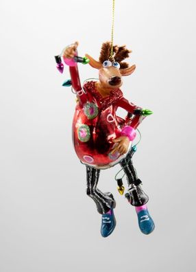 Weihnachtsschmuck Hänger Tanzendes Rentier mit Lichterkette Christbaumschmuck