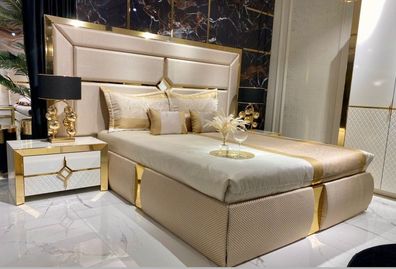 Doppel Luxus Doppelbett Beige Modern Design Bett Bettgestelle Bettrahmen Betten